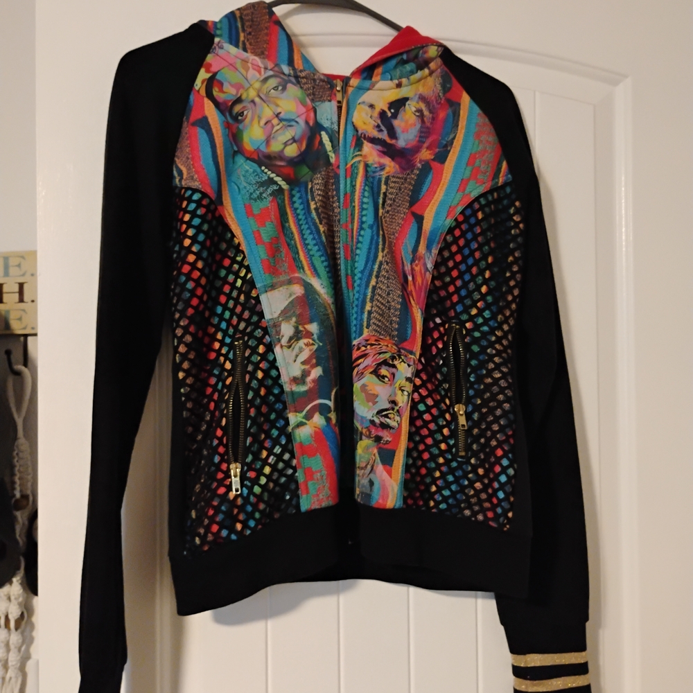 2 Pac Sweater Hip Hop Legends Colorful Graphic Zip-Up Hoodie